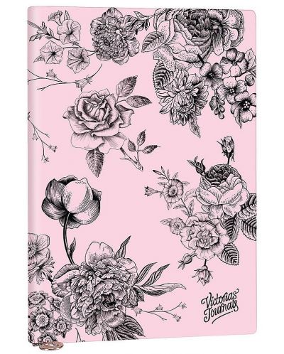Σημειωματάριο Victoria's Journals Florals - Ροζ και μαύρο, πλαστικό εξώφυλλο, με γραμμές, 96 φύλλα, A5 - 1