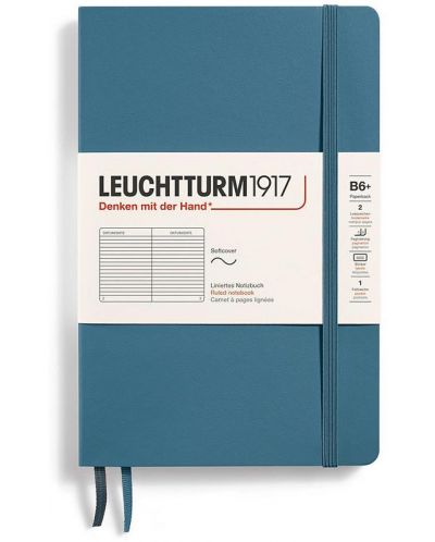 Σημειωματάριο Leuchtturm1917 Paperback - B6+, μπλε, σελίδες με γραμμές, μαλακό εξώφυλλο - 1