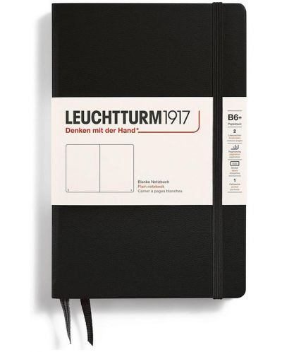 Σημειωματάριο Leuchtturm1917 Paperback - B6+, μαύρο, λευκές σελίδες, σκληρό εξώφυλλο - 1