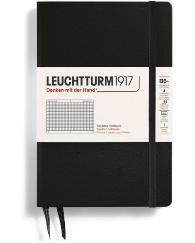 Σημειωματάριο Leuchtturm1917 Paperback - B6+, μαύρο, σελίδες με τετράγωνα, σκληρό εξώφυλλο - 1