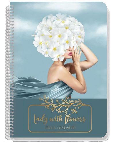 Τετράδιο Black&White - Lady with flowers, A4, 90 φύλλα, ποικιλία - 2
