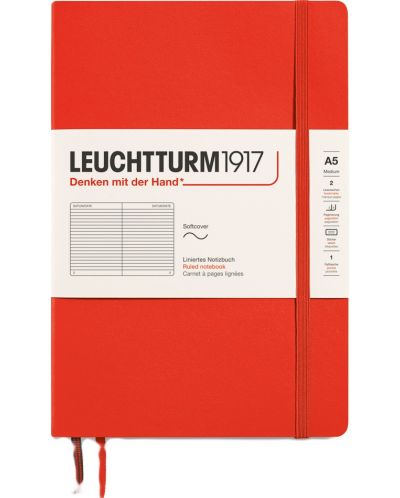 Σημειωματάριο Leuchtturm1917 New Colours - А5, lined, Lobster - 1