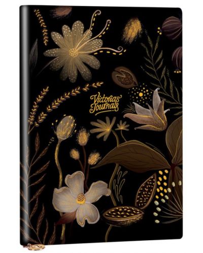 Σημειωματάριο Victoria's Journals Florals - Χρυσό και μαύρο, πλαστικό κάλυμμα, διακεκομμένες σελίδες, 96 φύλλα, А5 - 1