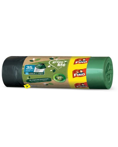 Σακούλες απορριμμάτων με κορδόνια Fino - Green Life, 35 L, 15 τεμάχια, πράσινο - 1