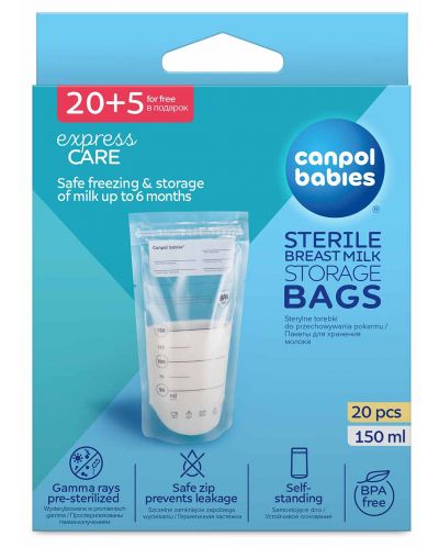 Σακούλες αποθήκευσης μητρικού γάλακτος Canpol, 20 τεμάχια - 1