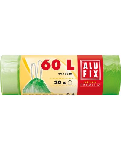 Σακούλες σκουπιδιών με κορδόνια  ALUFIX - 60 l, 20 τεμάχια, πράσινο - 1