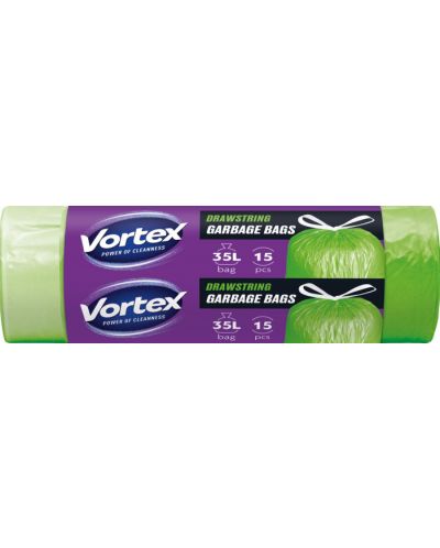 Σακούλες σκουπιδιών με κορδόνια  Vortex - 35 l, 15 τεμάχια, πράσινες - 1