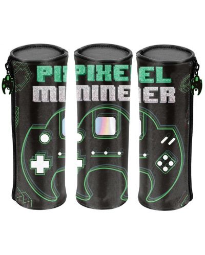 Σχολική κυλινδρική κασετίνα Paso Pixel Miner -Με 1 φερμουάρ - 1