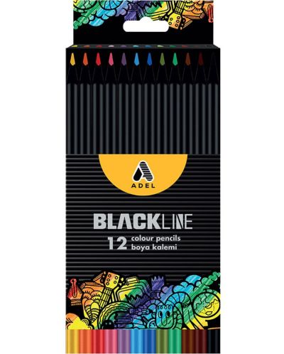 Χρωματιστά μολύβια Adel BlackLine - 12 χρώματα - 1