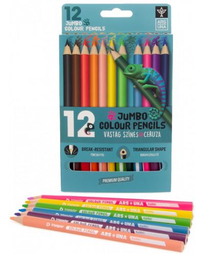 Χρωματιστά τριγωνικά μολύβια  Ars Una - Jumbo, 12 χρωμάτων - 1