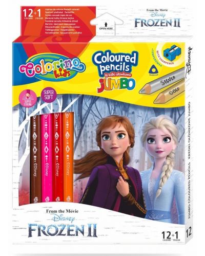 Χρωματιστά μολύβια Colorino Disney Frozen II Jumbo, 12+1 χρώματα και ξύστρα - 1