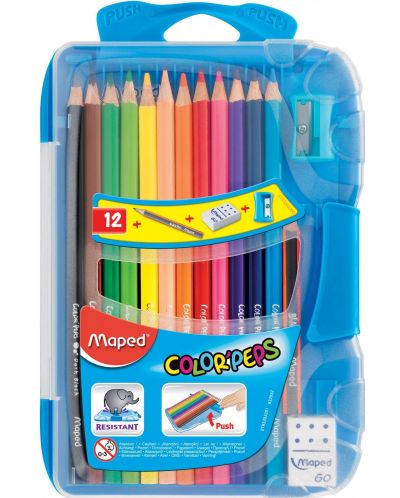 Χρωματιστά μολύβια Maped Color Peps - 12 χρώματα, μπλε κουτί - 1