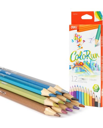 Χρωματιστά μολύβια Deli Colorun - EC127-12, 12 τεμάχια, μεταλλικά χρώματα - 1