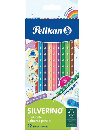 Χρωματιστά μολύβια τριών όψεων Pelikan Silverino - 12 χρωμάτων - 1
