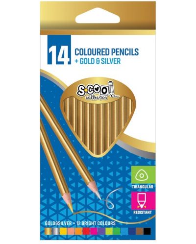 Χρωματιστά μολύβια S. Cool - 14 χρώματα, ασημί και χρυσό - 1