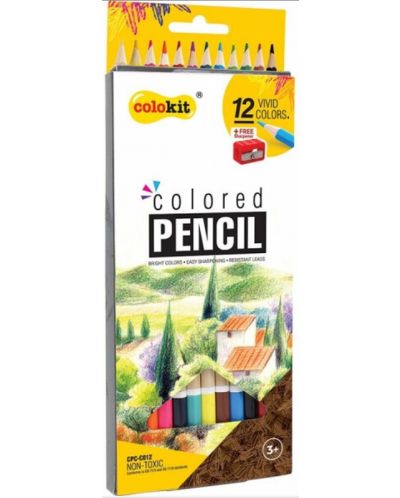 Χρωματιστά μολύβια Colokit - 12 χρώματα, ξύστρα - 1