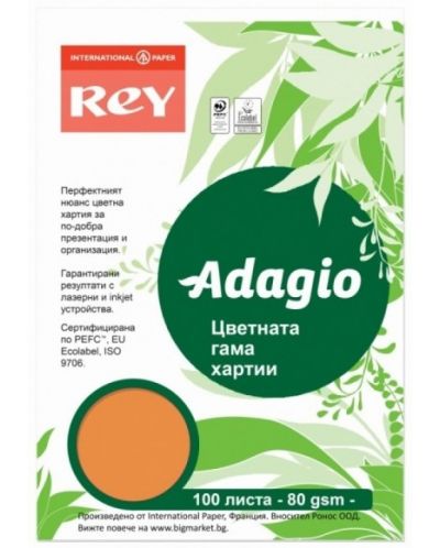 Έγχρωμο φωτοτυπικό χαρτί Rey Adagio - Pumpkin, A4, 80 g, 100 φύλλα - 1