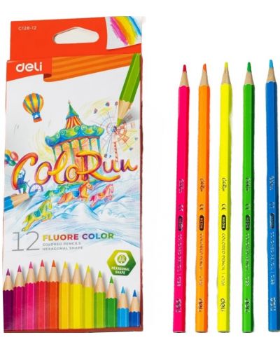Χρωματιστά μολύβια Deli Colorun - EC128-12, 12 χρώματα, φθορίζον - 2