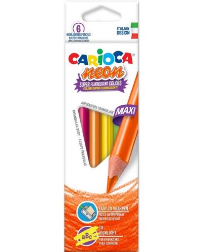 Χρωματιστά μολύβια Carioca Neon - Maxi, 6 χρώματα - 1