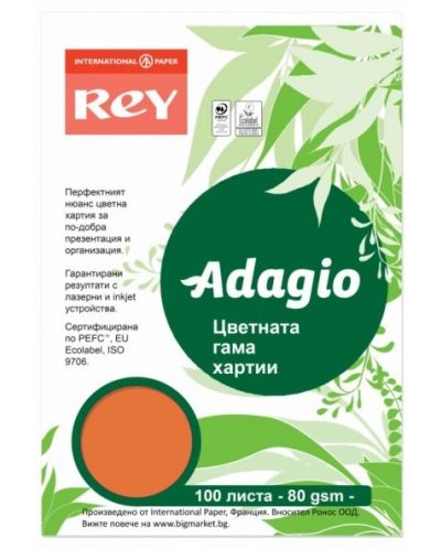 Έγχρωμο χαρτί αντιγραφής Rey Adagio - Orange, A4, 80 g, 100 φύλλα - 1
