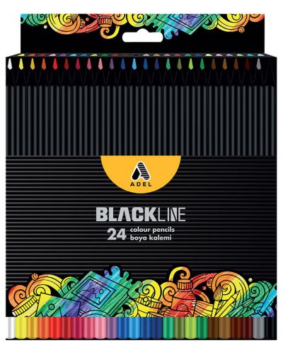 Χρωματιστά μολύβια Adel BlackLine - 24 κλασικά χρώματα - 1