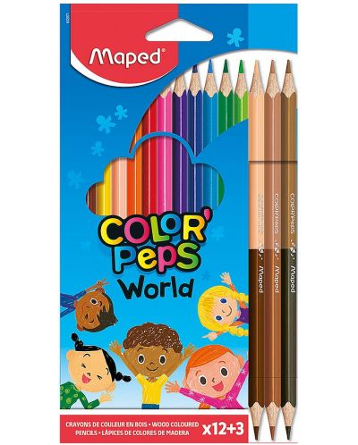Χρωματιστά μολύβια Maped Color Peps - 12 χρώματα, με 3 μολύβια με δύο μύτες - 1