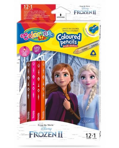 Έγχρωμα  μολύβια Colorino Disney - Frozen II, 12 + 1 χρώματα και ξύστρα - 1