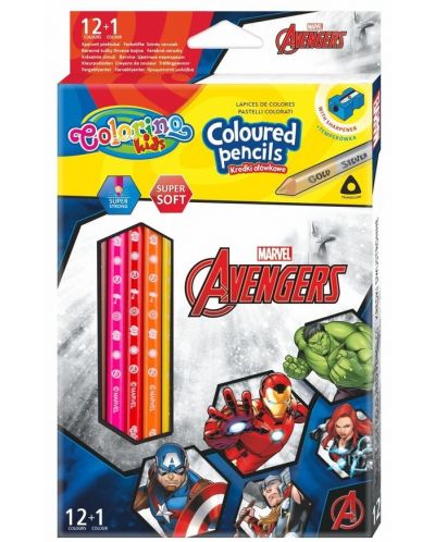 Χρωματιστά μολύβια Colorino - Marvel Avengers, 12 + 1 χρώματα και ξύστρα - 1