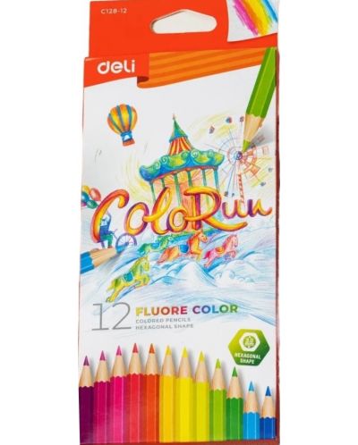 Χρωματιστά μολύβια Deli Colorun - EC128-12, 12 χρώματα, φθορίζον - 1