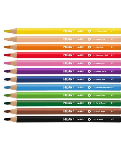 Χρωματιστά μολύβια Milan - Maxi, 12 μολύβια και ξύστρα - 2