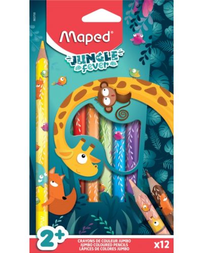 Χρωματιστά μολύβια Maped Jungle Fever - Jumbo, 12 χρώματα - 1