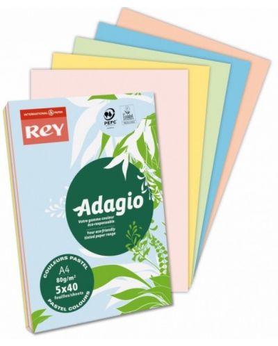 Έγχρωμο χαρτί αντιγραφής  Rey Adagio - Pastel mix, A4, 80 g,100 φύλλα - 1