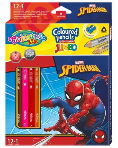 Χρωματιστά μολύβια Colorino - Marvel Spider-Man Jumbo, 12 + 1 χρώματα και ξύστρα - 1