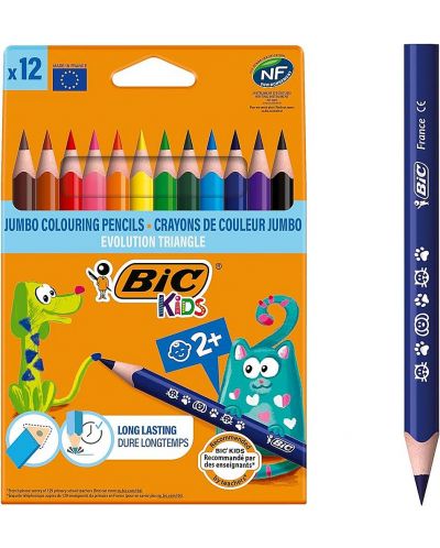 Χρωματιστά μολύβια BIC JUMBO Ecolutions τριγωνικά, 12 χρωμάτων - 1