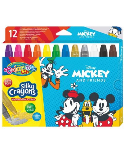 Έγχρωμες κηρομπογιές Colorino Disney - Mickey and Friends Silky, 12 χρώματα - 1