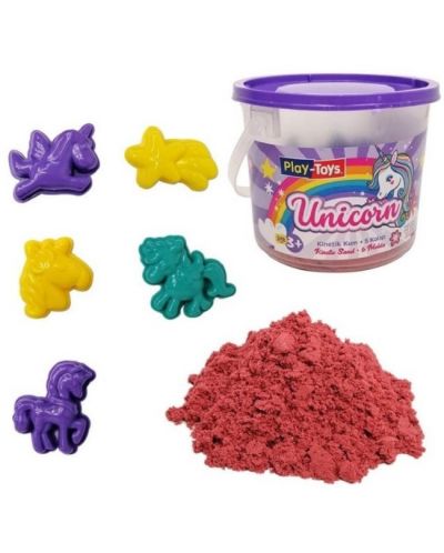 Δημιουργικό σετ κινητικής άμμου PlayToys - Μονόκεροι, ροζ, 500 γρ - 1
