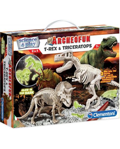 Σετ Clementoni Science & Play - Φωτεινοί σκελετοί T-Rex και Triceratops - 1