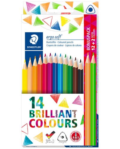 Χρωματιστά τριγωνικά μολύβια Staedtler Ergosoft 157 - 12 χρώματα + 2 νέον - 1
