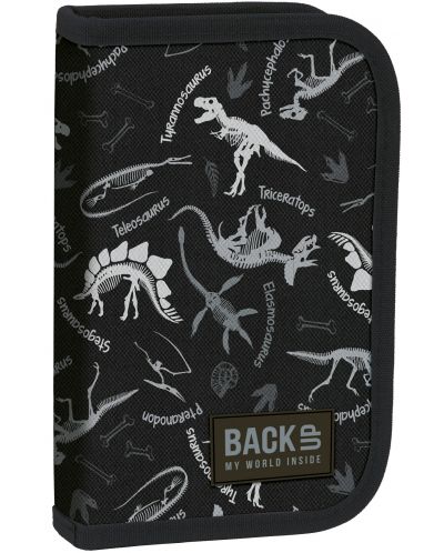 Κασετίνα με σχολικά είδη Derform BackUp - Black dinosaurs, 1 φερμουάρ - 1