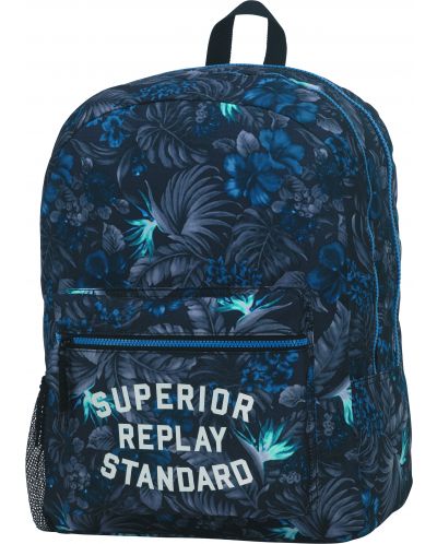 Σχολική τσάντα Replay - Μπλε με λουλούδια, με δύο θήκες - 1