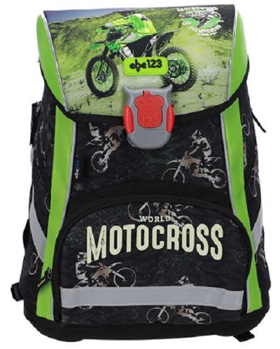 Σχολικό σετ  ABC 123 Motocross - 2023,σακίδιο πλάτης, αθλητική τσάντα, δύο κασετίνες και πορτοφόλι - 2