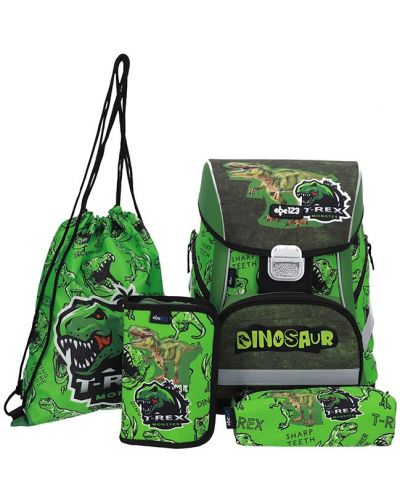 Σχολικό σετ  ABC 123 Dino - 2023, σακίδιο πλάτης, αθλητική τσάντα  και  δύο κασετίνες  - 1