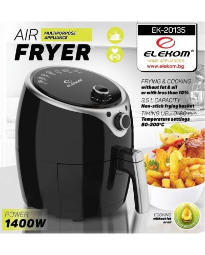 Φριτέζα ζεστού αέρα  Elekom - 20135, Air Fryer, 1400 W, 3.5l, μαύρη  - 3