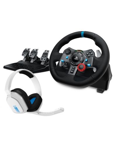 Τιμόνι με πεντάλ και ακουστικά  Logitech - G29 Driving Force, Astro A10, PS5/PS4, λευκό - 1