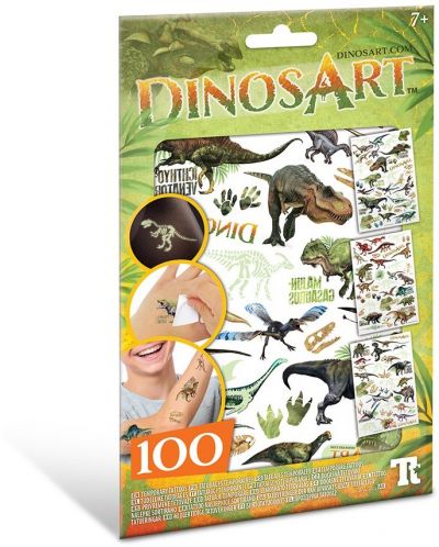 Προσωρινά τατουάζ DinosArt - Δεινόσαυροι που λάμπουν στο σκοτάδι, 100 κομμάτια - 1