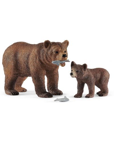 Σετ φιγούρες Schleich Wild Life - Μάνα Αρκούδα γκρίζλι με το μικρό της - 1