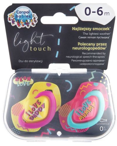 Πιπίλες Canpol Light touch - Neon love, 0-6 μηνών, 2 τεμάχια, ροζ - 8