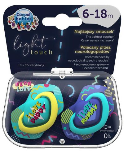 Πιπίλες Canpol Light touch -Neon love,6-18 μηνών, 2 τεμάχια, μπλε - 8