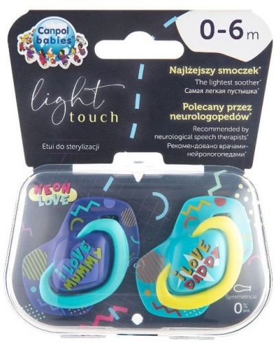 Πιπίλες Canpol Light touch -Neon love,0-6 μηνών, 2 τεμάχια, μπλε - 8