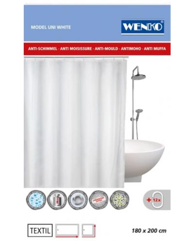 Κουρτίνα μπάνιου Wenko - 180 х 200 cm, αντιβακτηριδιακό, λευκό - 2